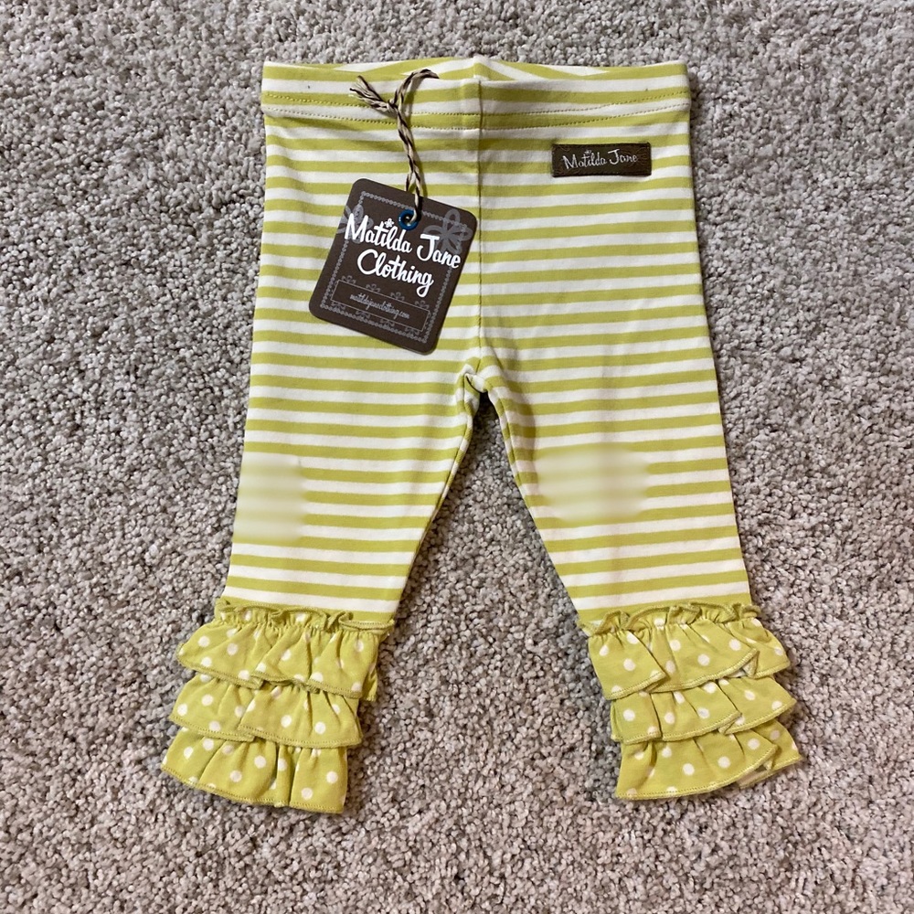 Matilda Jane NWT Green Striped Ruffle Pants!
